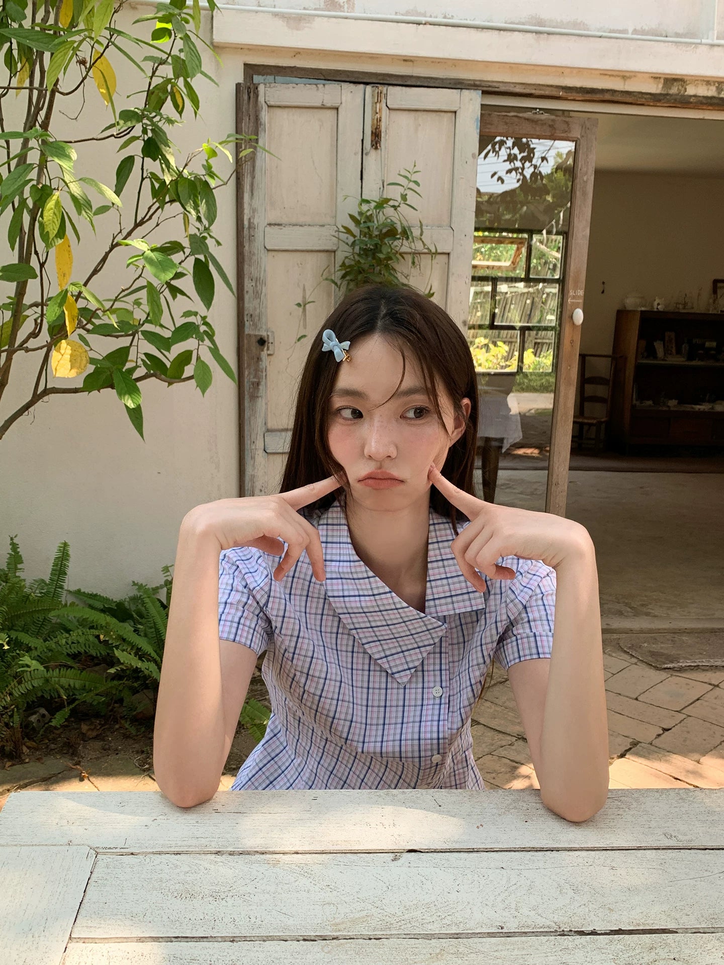 KANO Large Neck Diagonal Plaid Shirt