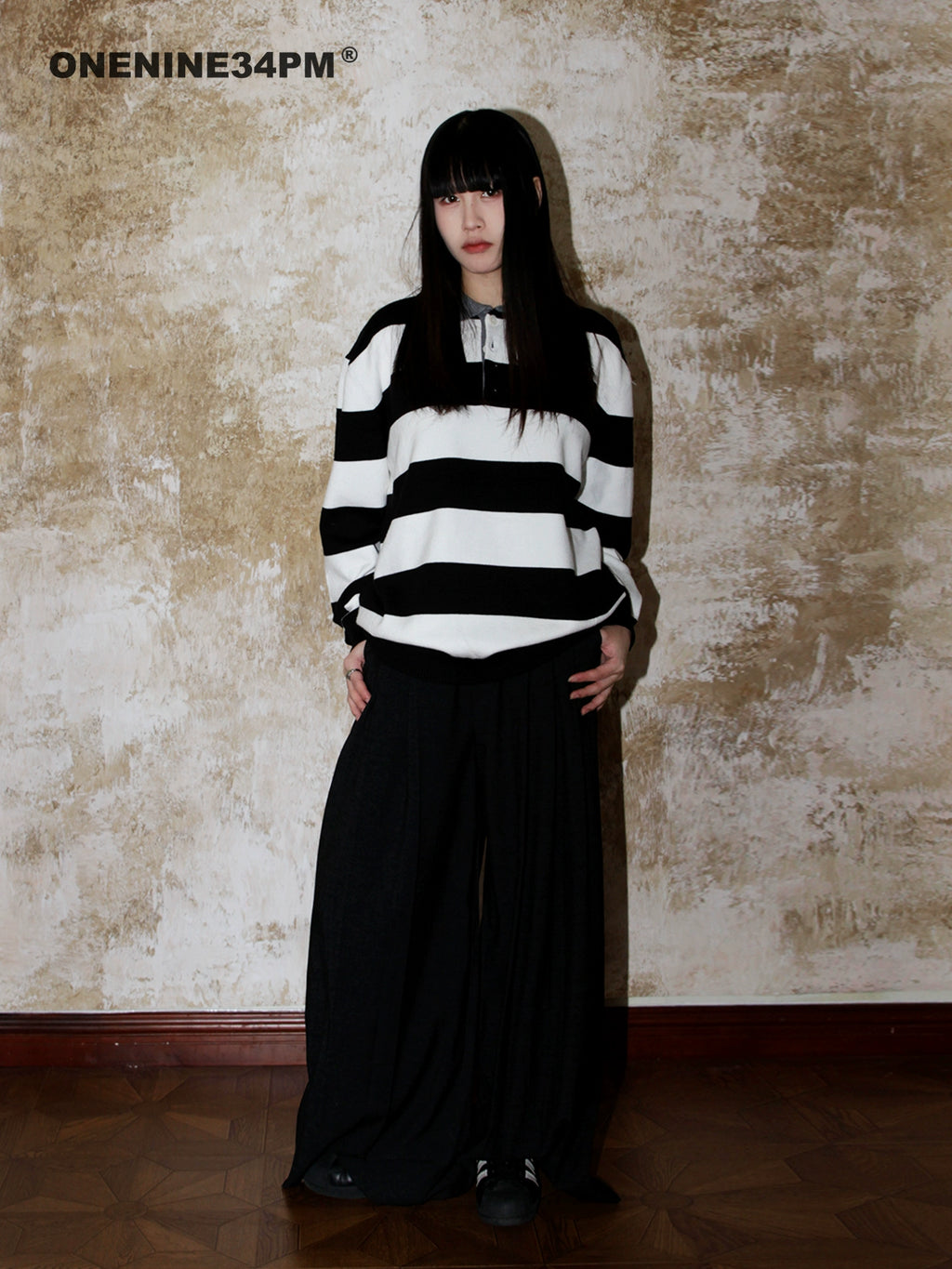 ONENINE34PM Elegant Luxury Striped Polo Shirt