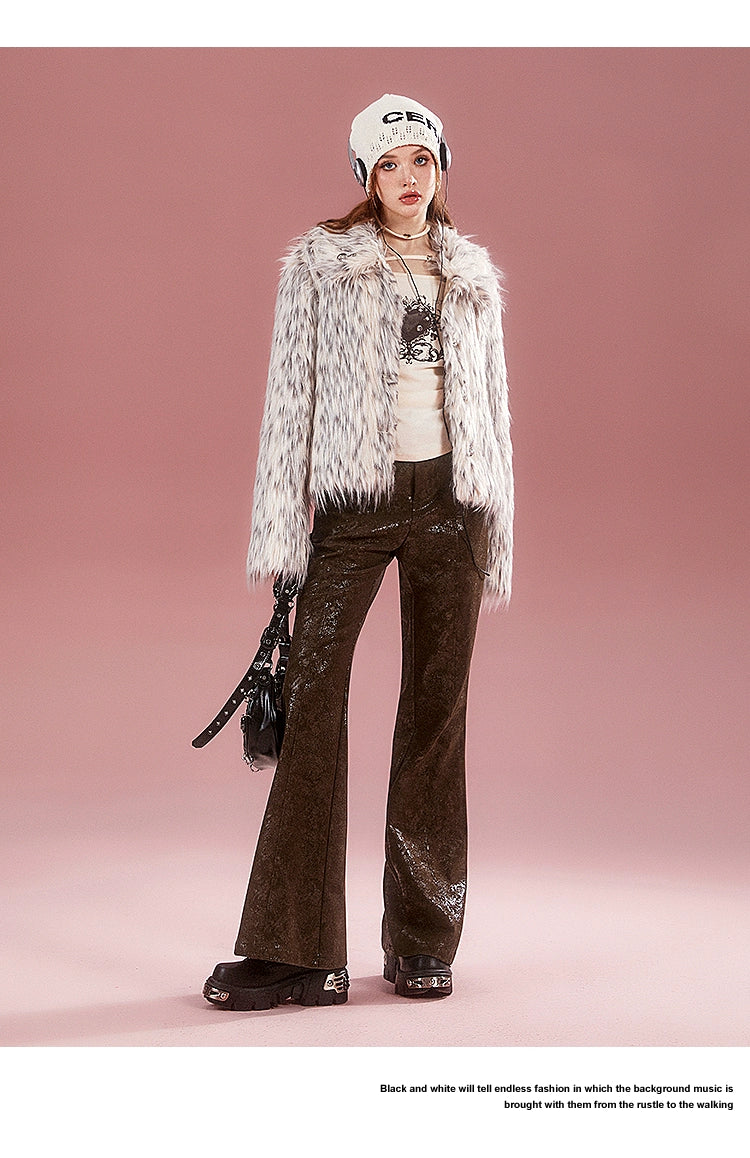 Imone Retro Micro-pull High Waist Slim Crack Leather Pants