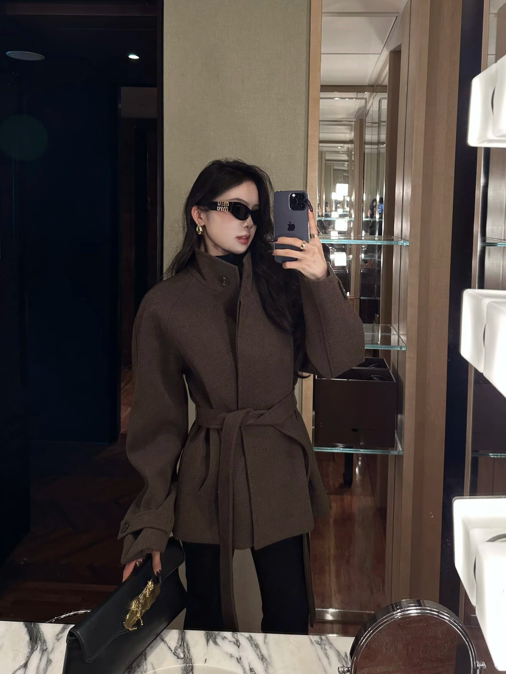 CHUYUQI Extravagant Woolen Belt Shorts Jacket