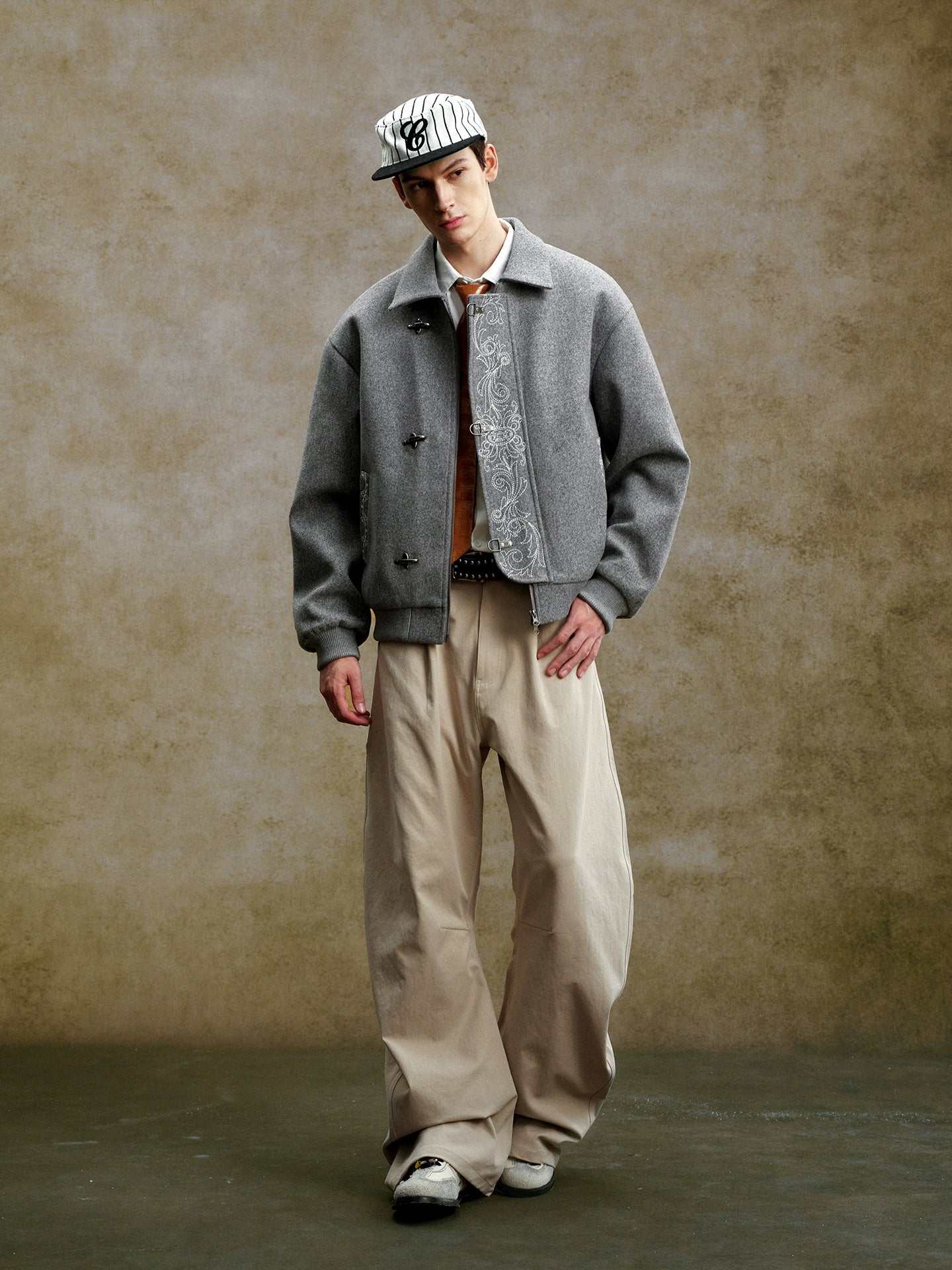 YADcrew Retro Casual Three-dimensional Line Loose Lapel Padded Jacket