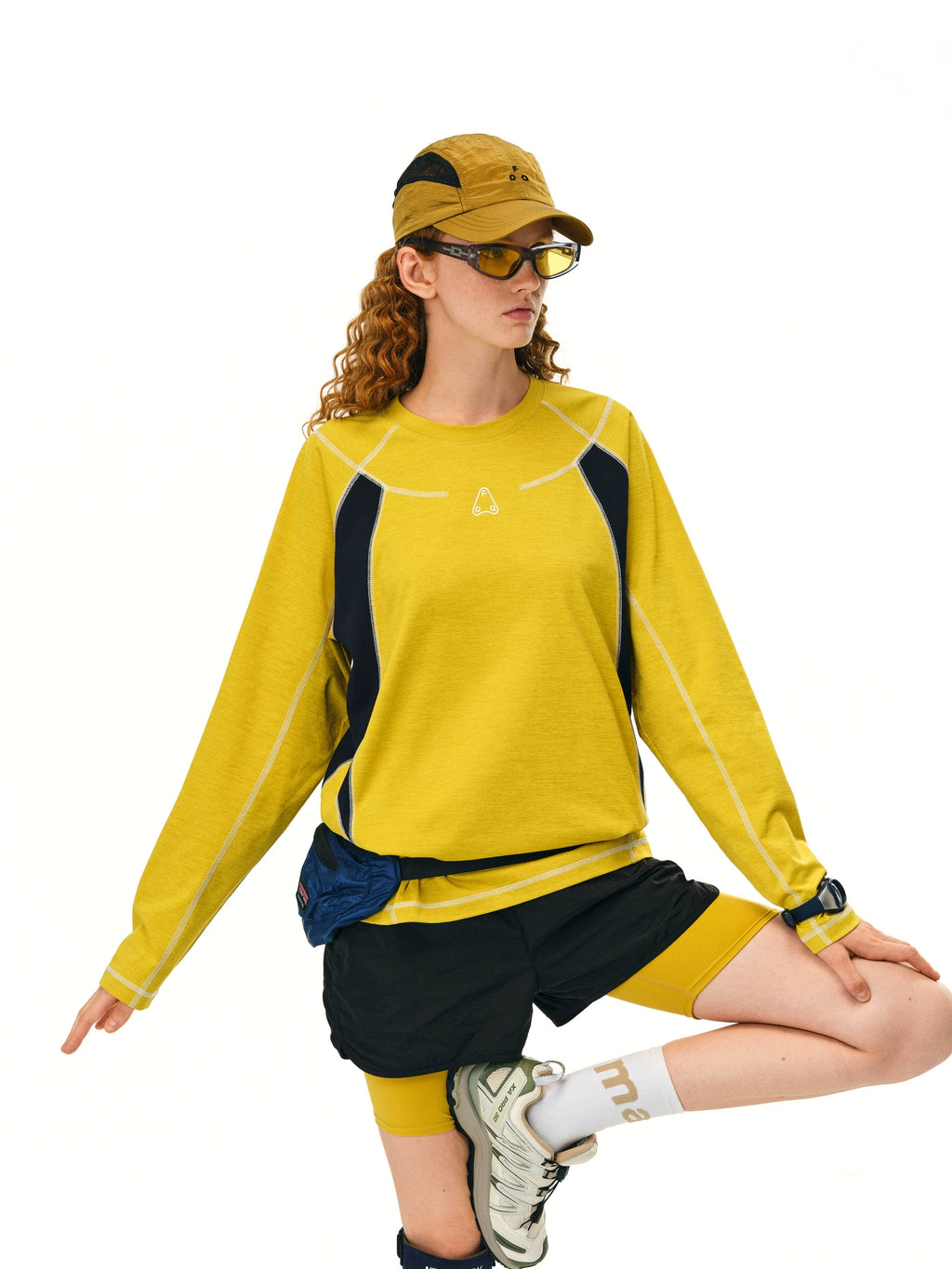 FPA Contrasting Color Splicing Loose Round Neck Long Sleeve