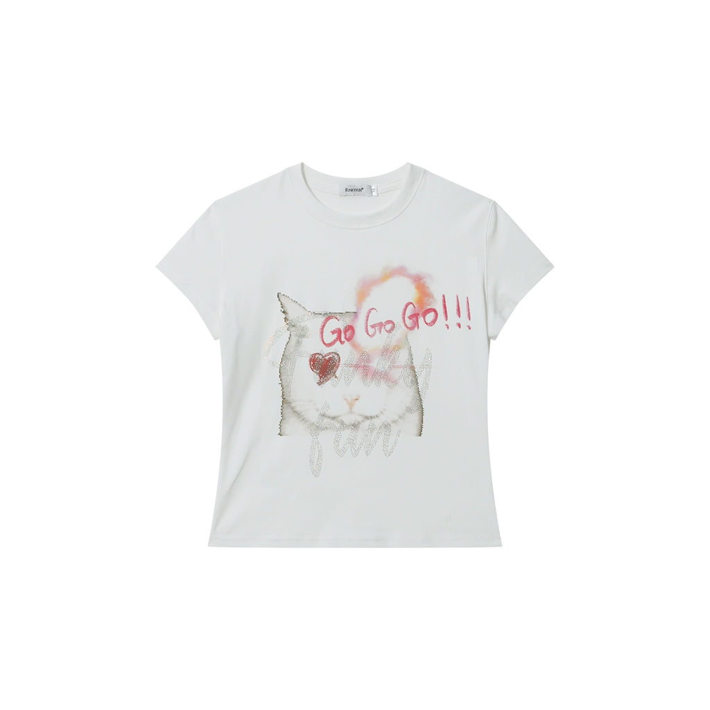 FUNKYFUN Kitten Color Hot Diamond Small Version Elastic Tee