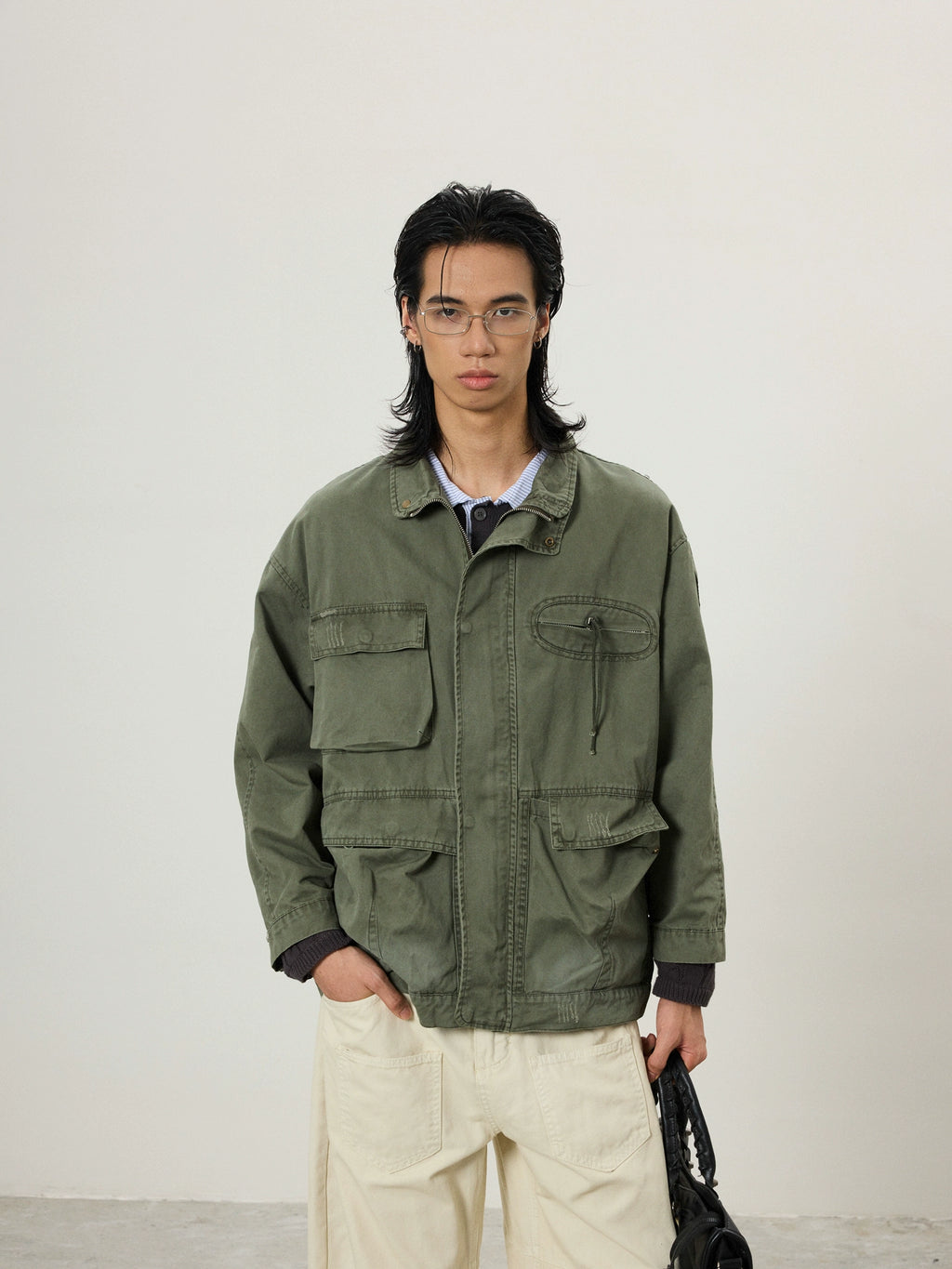 BTSG Multi-pocket Stand-up Collar Zip-up Tooling Jacket