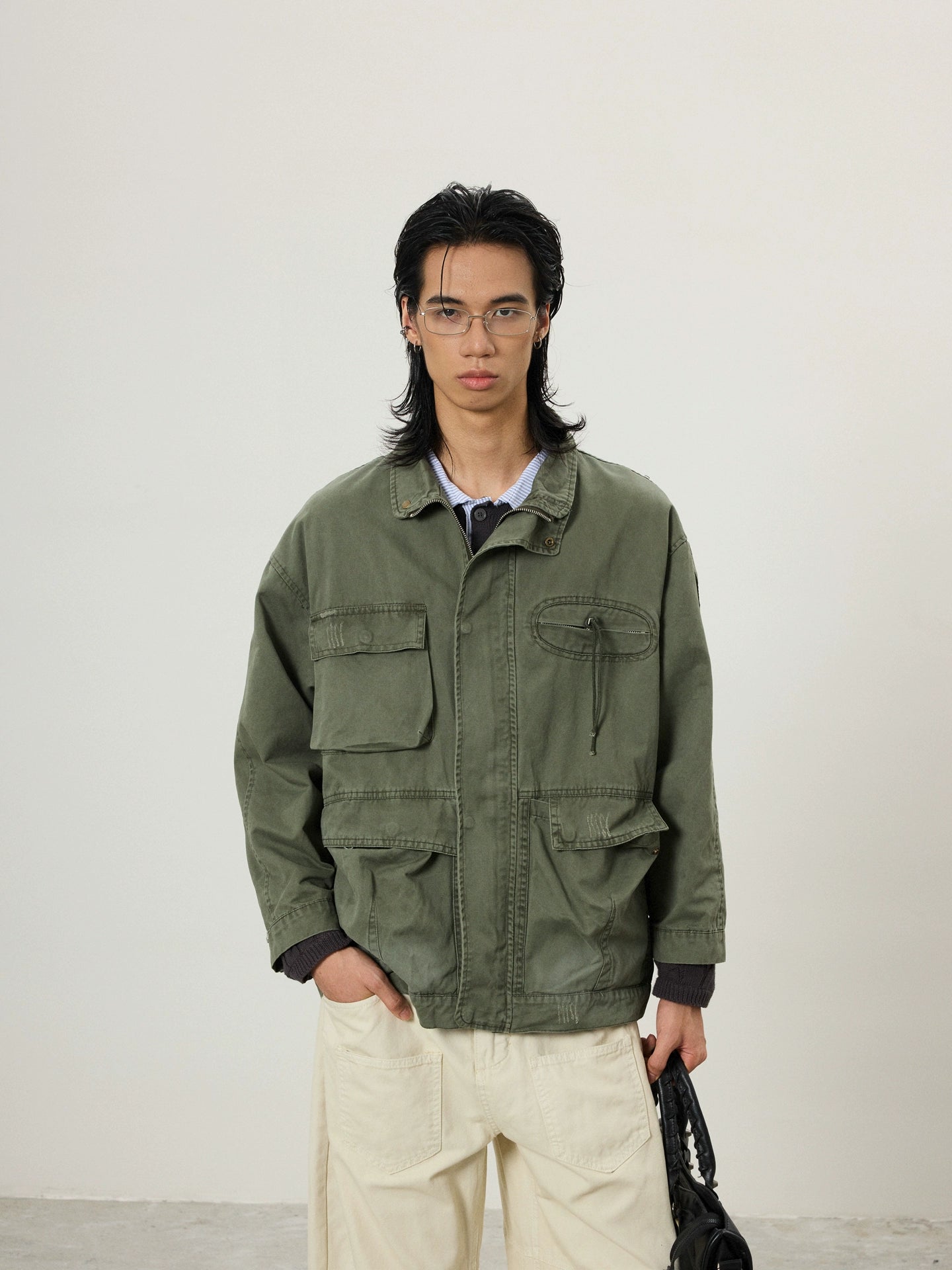 BTSG Multi-pocket Stand-up Collar Zip-up Tooling Jacket