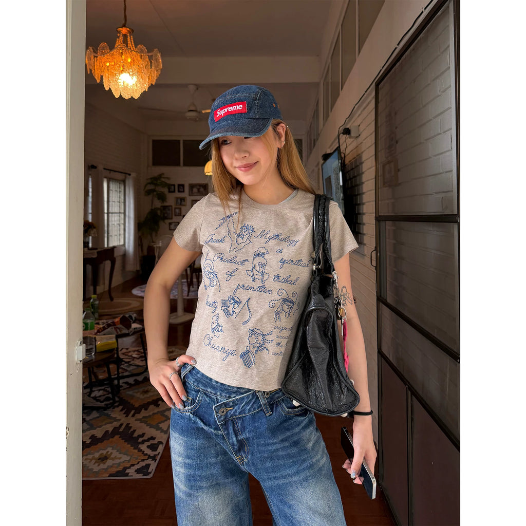 CCYE Embroidered Shoulder Short Versatile Tee