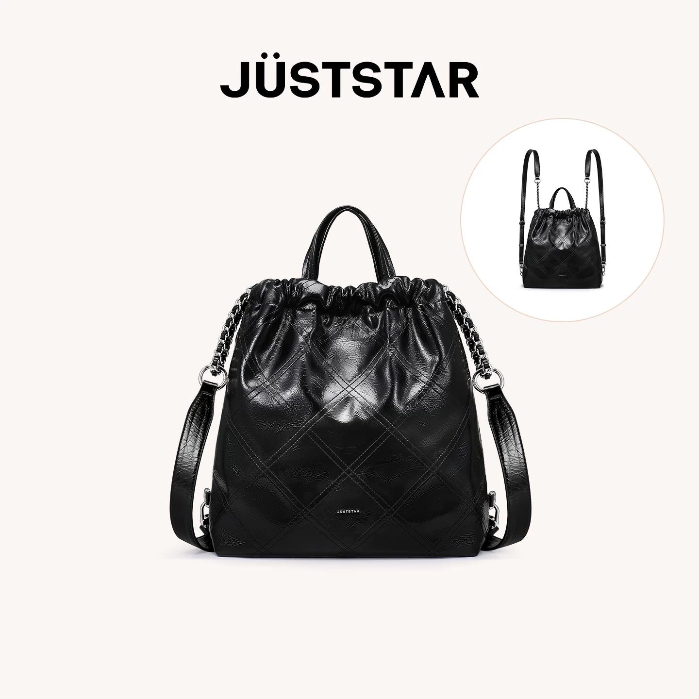 JUST STAR Rhombus Dual-purpose Double Shoulder Large-capacity Tote Bag