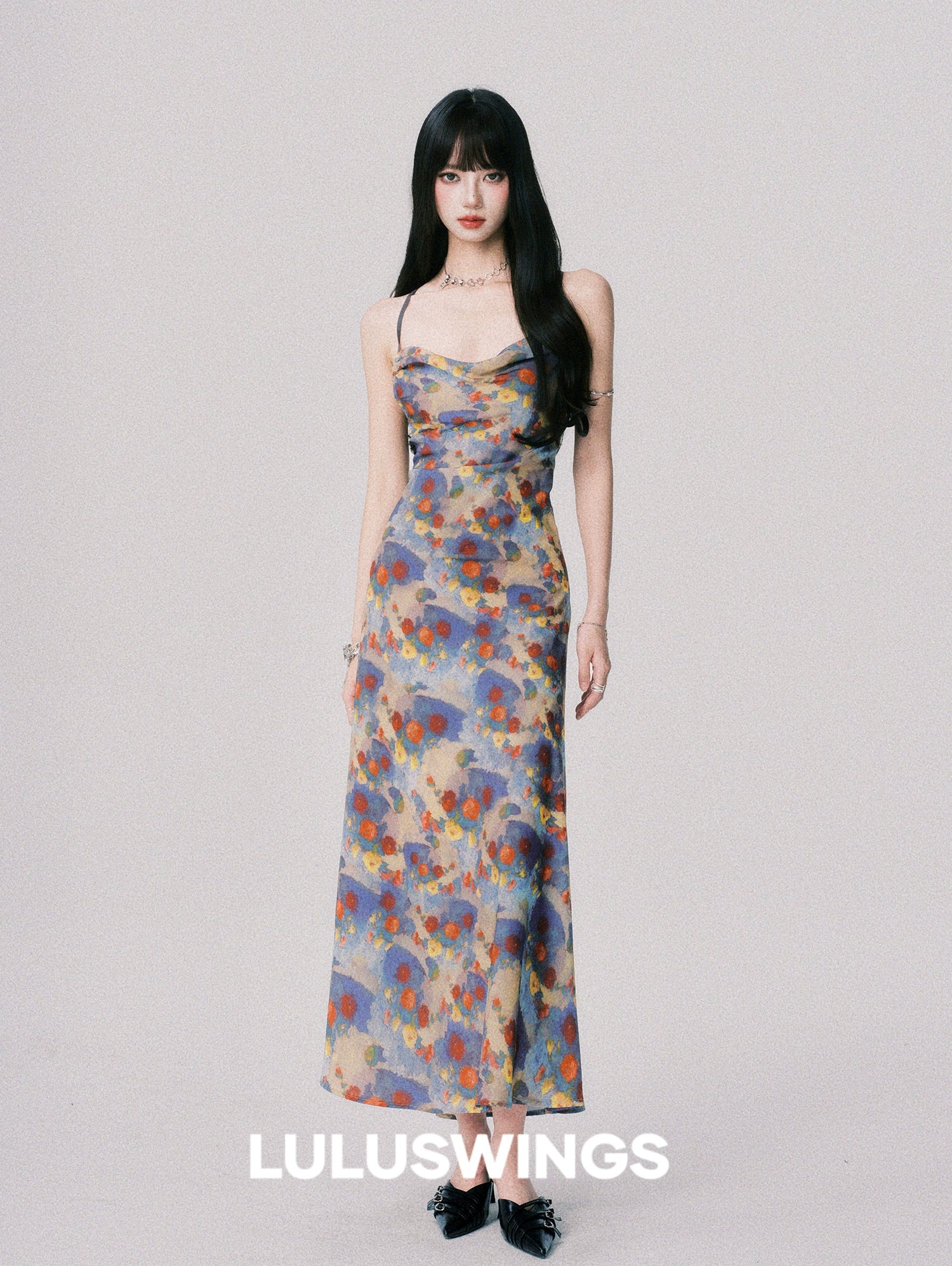 LULUSWINGS Smudge Print Swingneck Suspender Dress