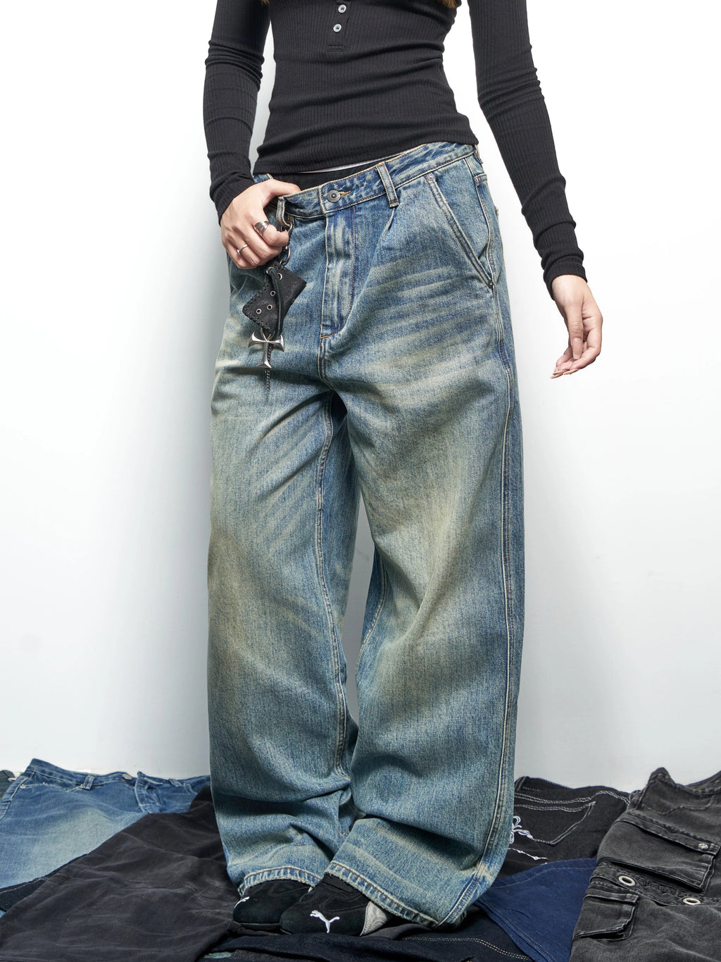 Saimt Retro Straight-leg Wide-leg Jeans