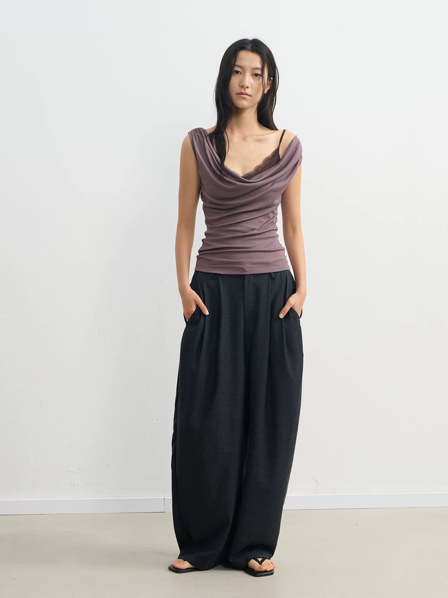 LINY LIBERTY Micro Swing Collar Fake Two-piece Lace Sling Vest