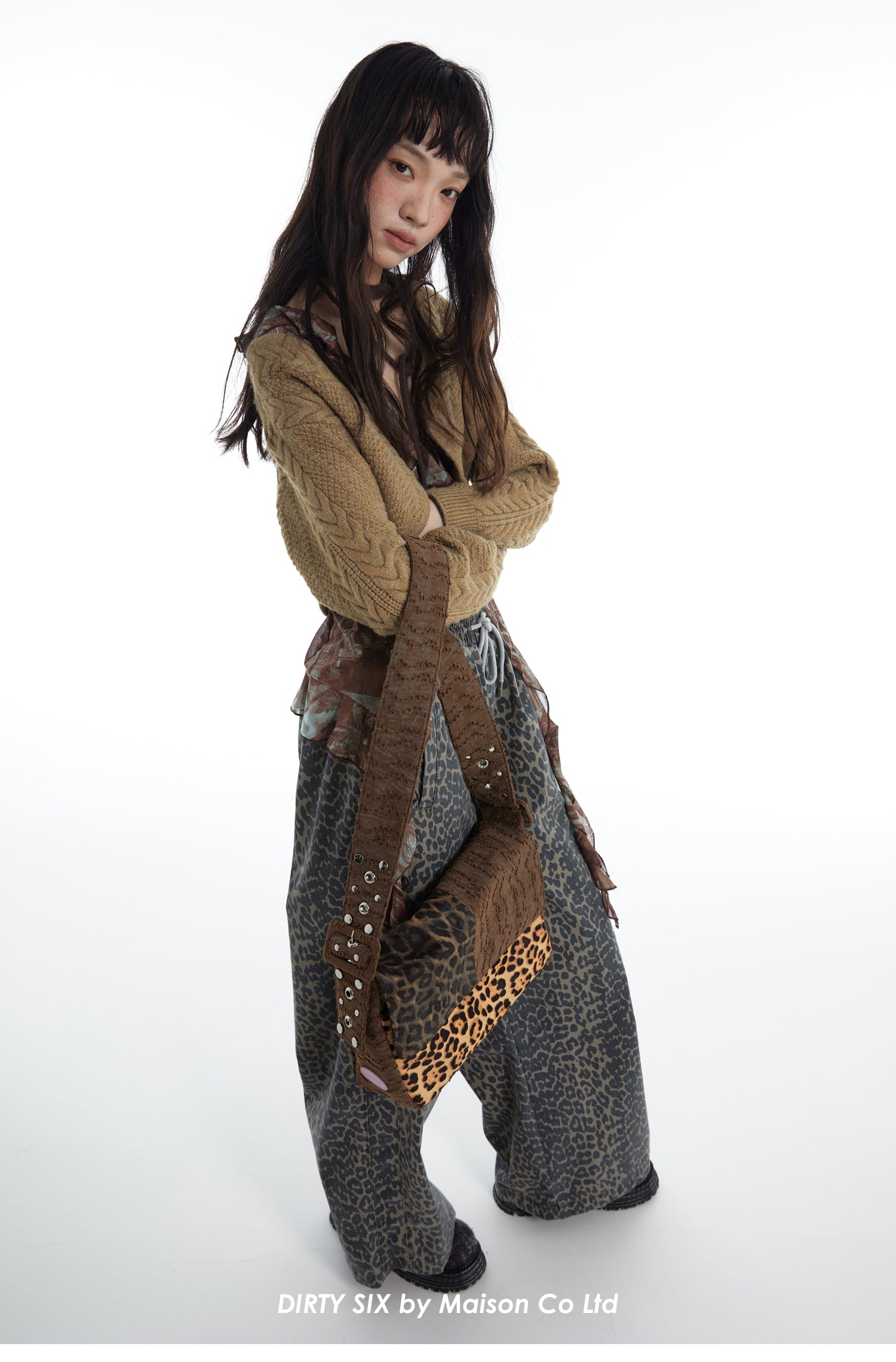 DirtySix "rahrah! Jaguar!" Ah Leopard messenger cow fur bag