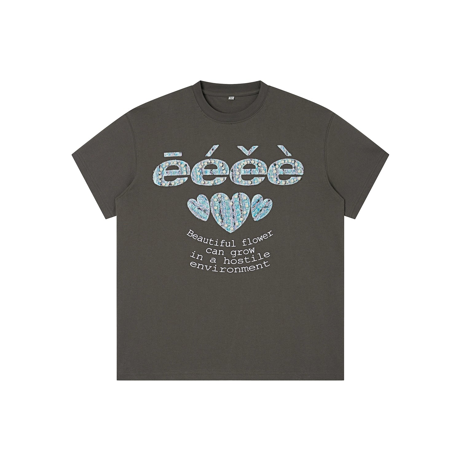 EeeeArtmonster Love Patch Pearl Beads Letter Tee