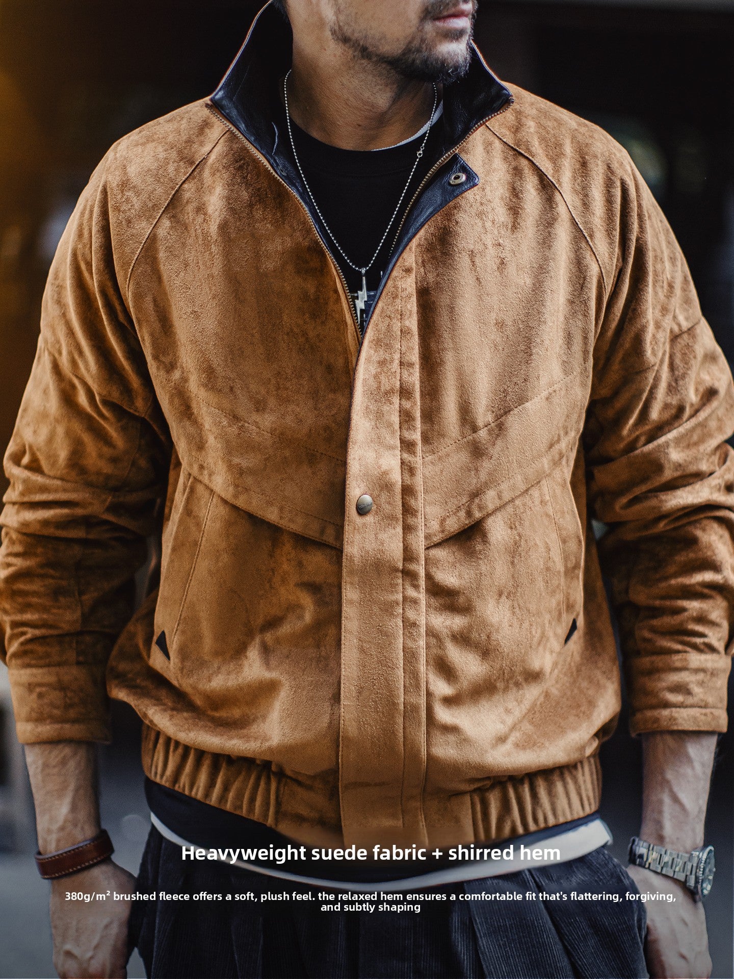 Madden Vintage Suede Coach Stand-Up Collar Fur Jacket