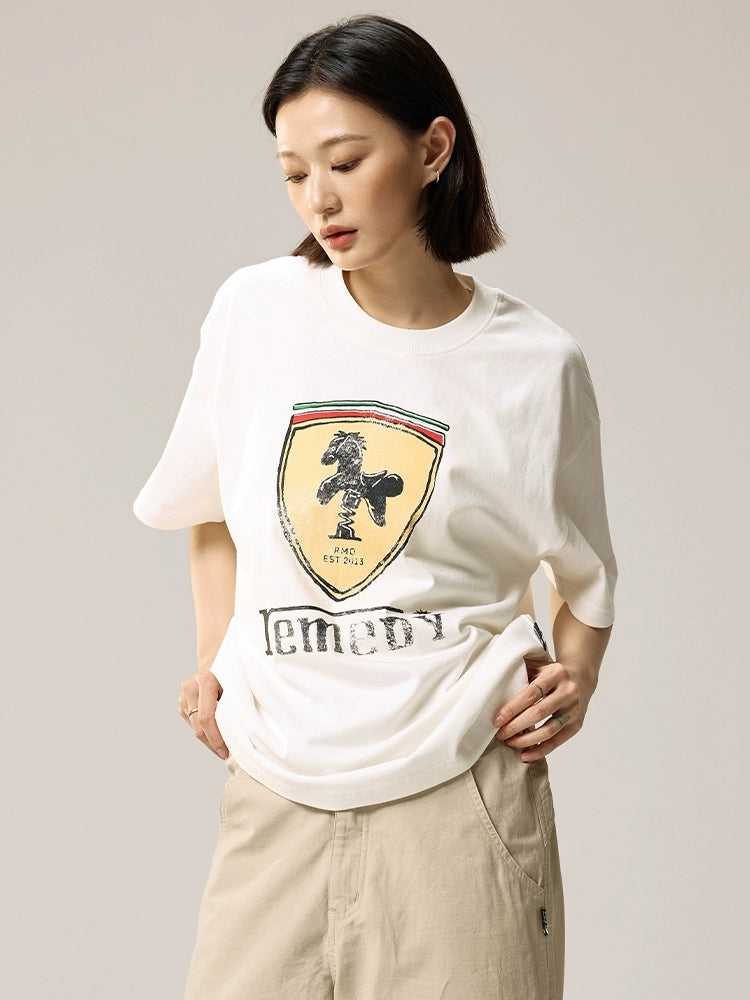 Remedy Rocking Horse Print Loose Round Neck Tee