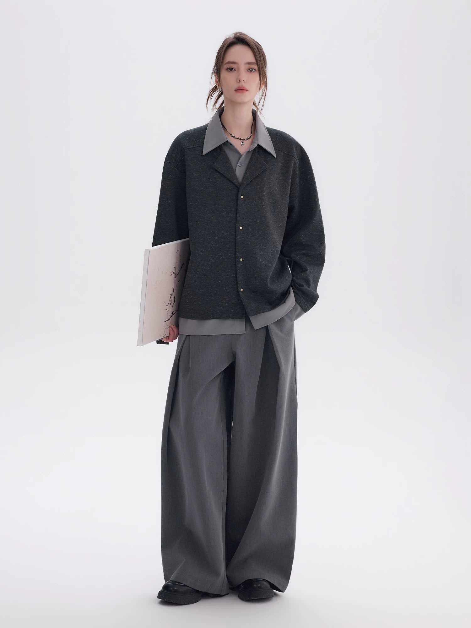 CHOR Knitted Stitching Fake Two-piece Contrasting Long-sleeved Shirt