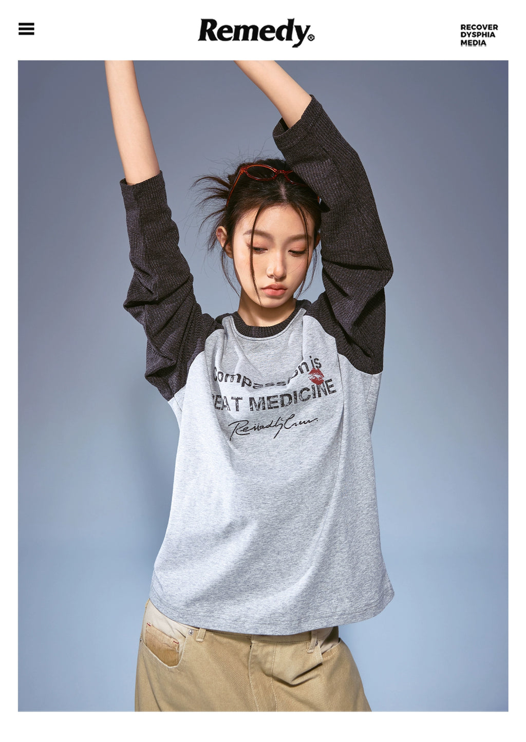 Remedy Letters Old Contrasting Color Shoulder Sleeves Long Sleeves