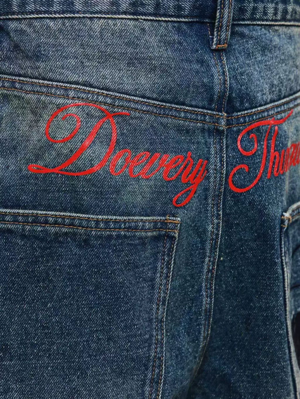 DETW Embroidered Print Vintage Loose Straight Jeans