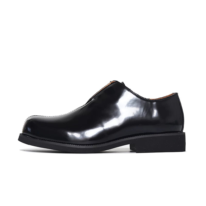 SHENLV STUDIO Glossy Casual Business Round Head Small Leather Shoes