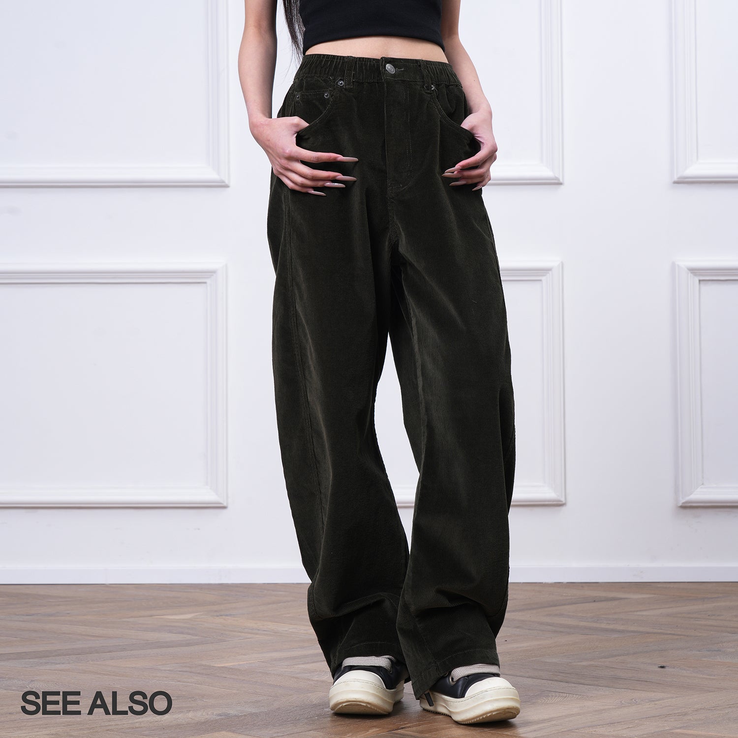 SEE ALSO "Corduroy pants" versatile elastic waist old sister scimitar trousers LD4331