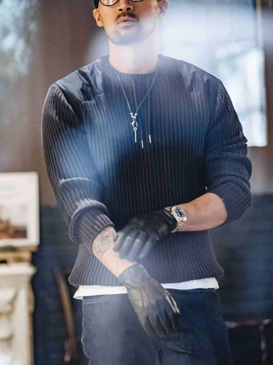 Madden retro vertical striped crew-neck slim-fit sweater