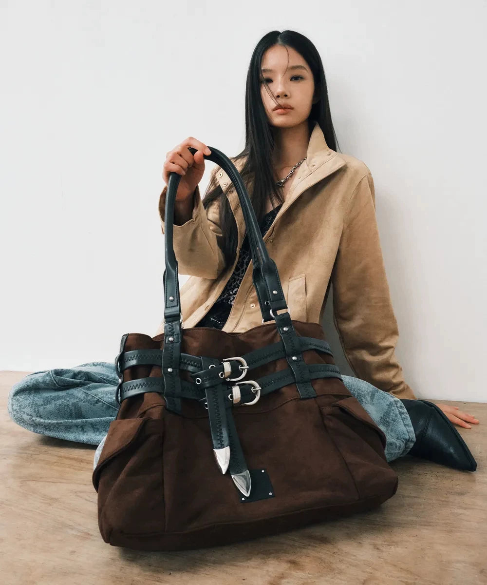 SQUARE x LINY LIBERTY Vintage Belt Buckle Mechanical Locomotive Wind Tote Bag