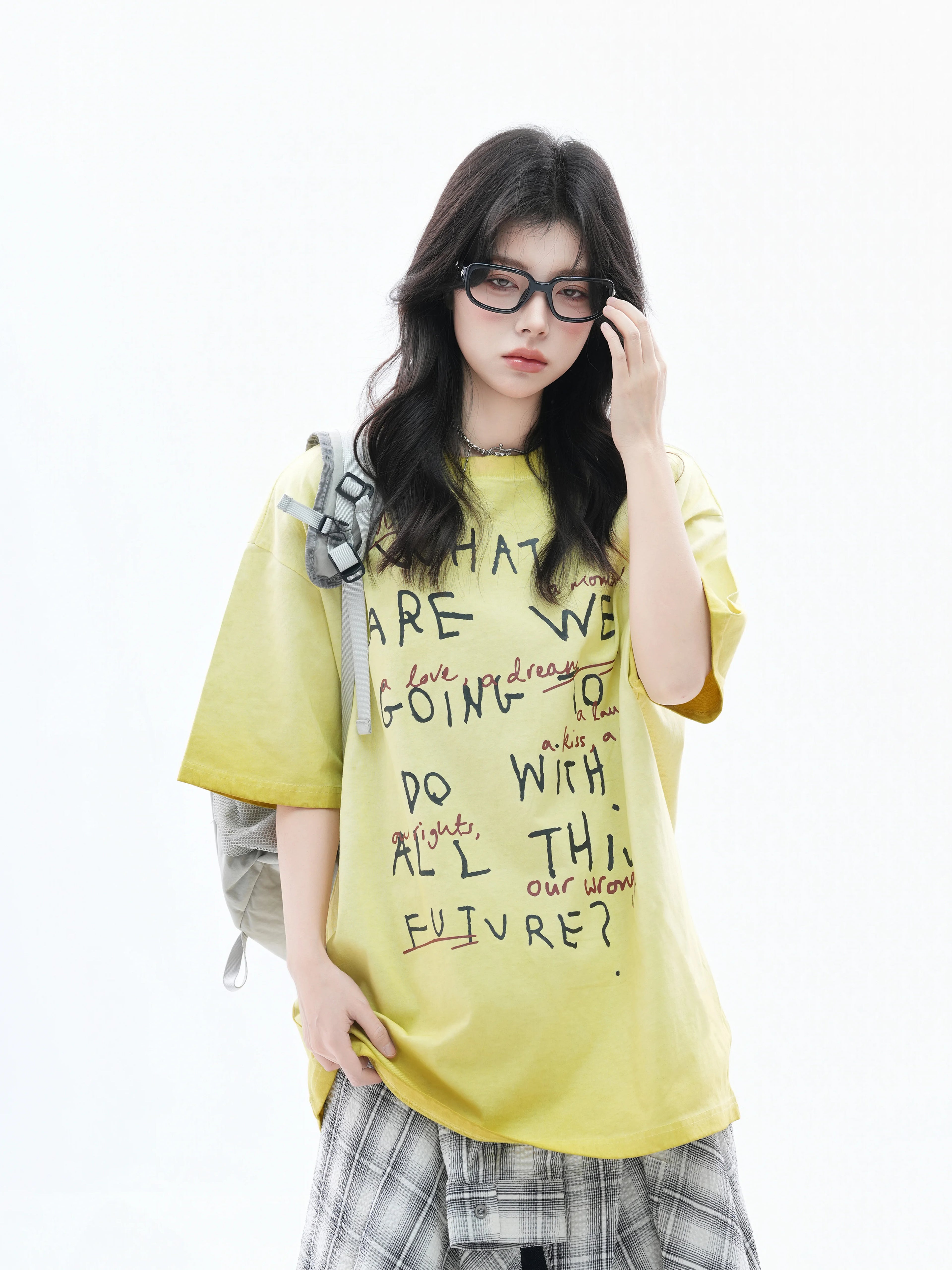 Zuocisankon Retro Fun Print Crew Neck Tee