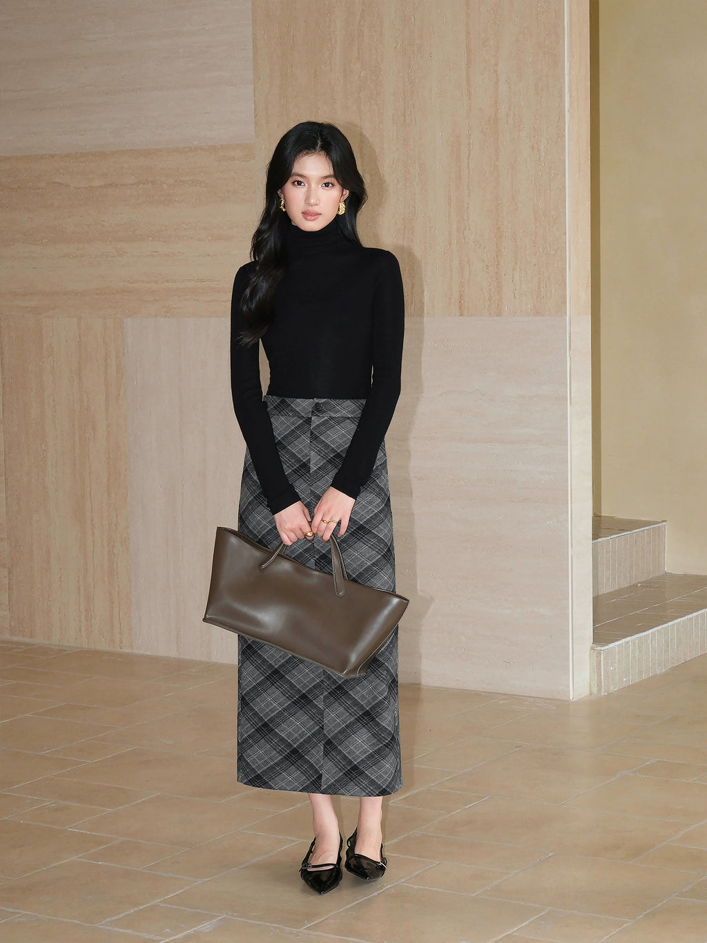 NEVA HU Vintage High Waist Plaid Skirt