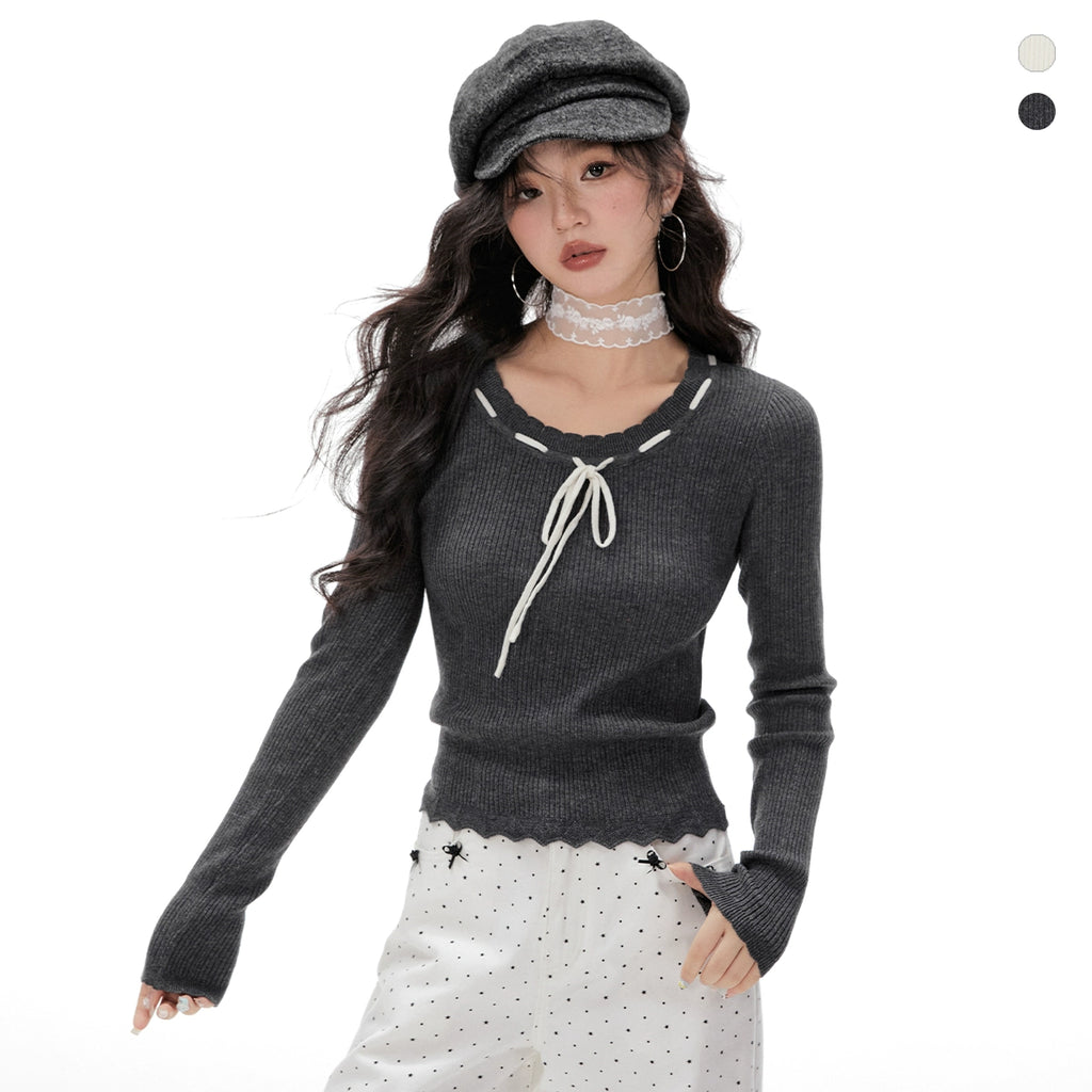 Imone Contrasting Straps Slim Stitching Sweater Knitted Sweater