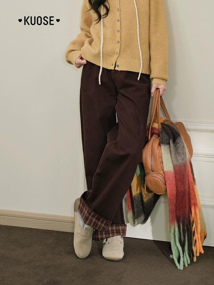 Kuose Striped Lace Casual Straight Jeans