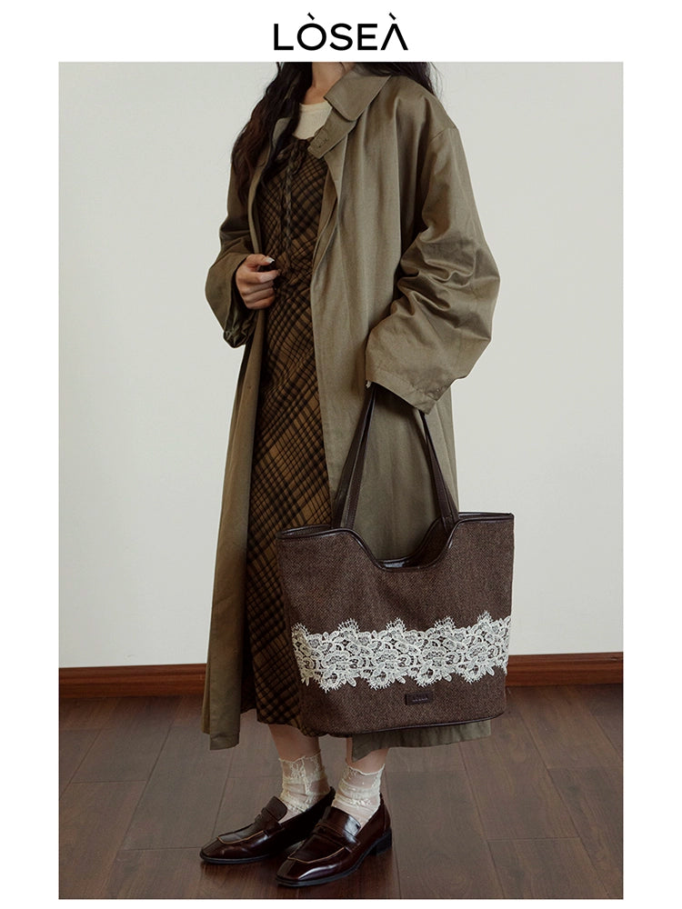 LOSEA Lace Woolen Tote Bag