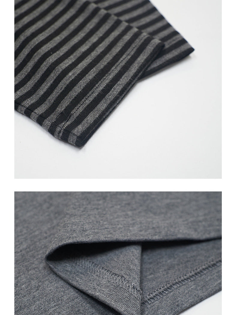 UNF Vintage Fake Two-Piece Striped Contrast Crew Neck Long Sleeve