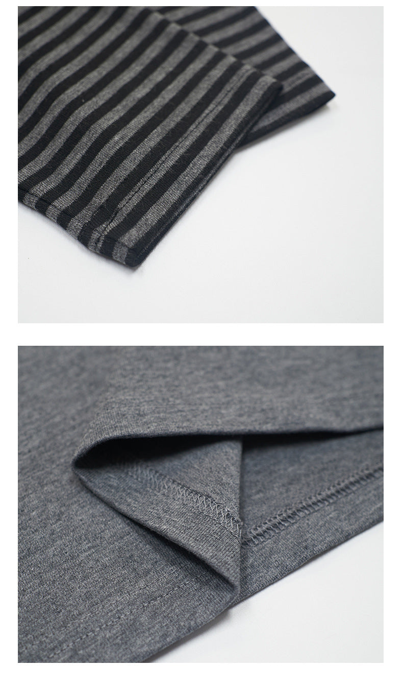 UNF Vintage Fake Two-Piece Striped Contrast Crew Neck Long Sleeve