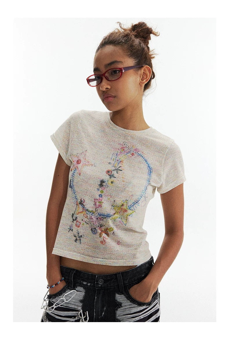 CONP Star Necklace Bow Music Note Colored Yarn Tee