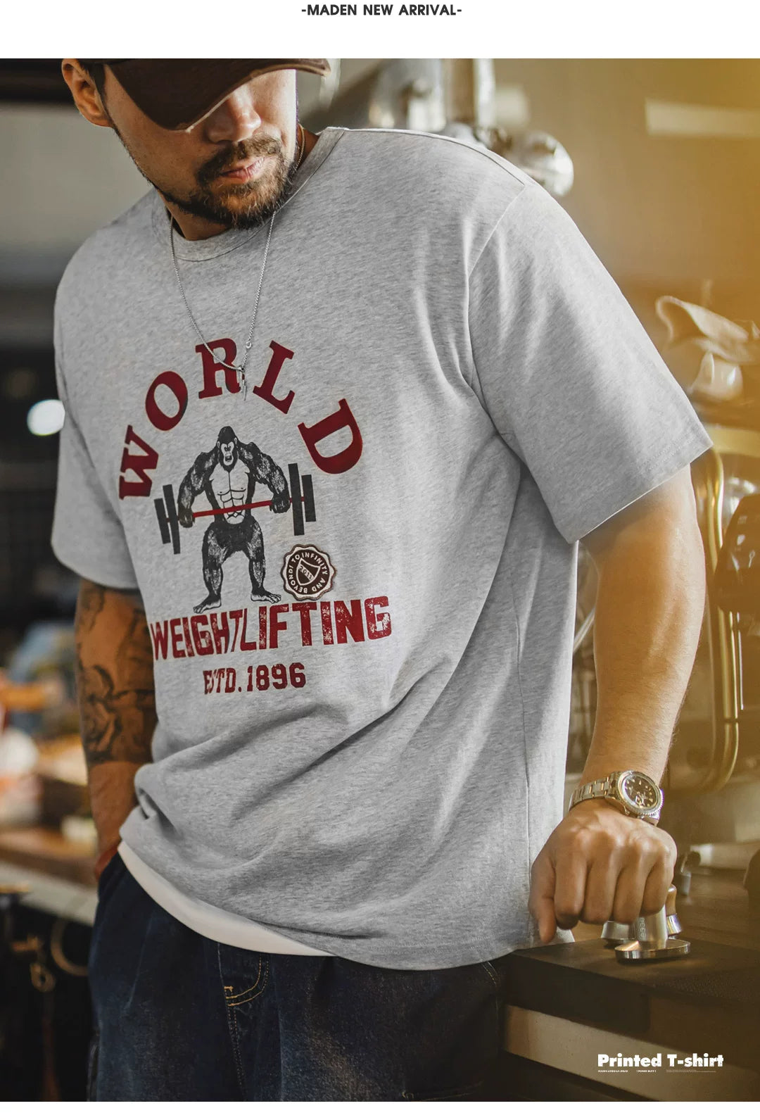 Maden Vintage Flocking Print Casual Tee