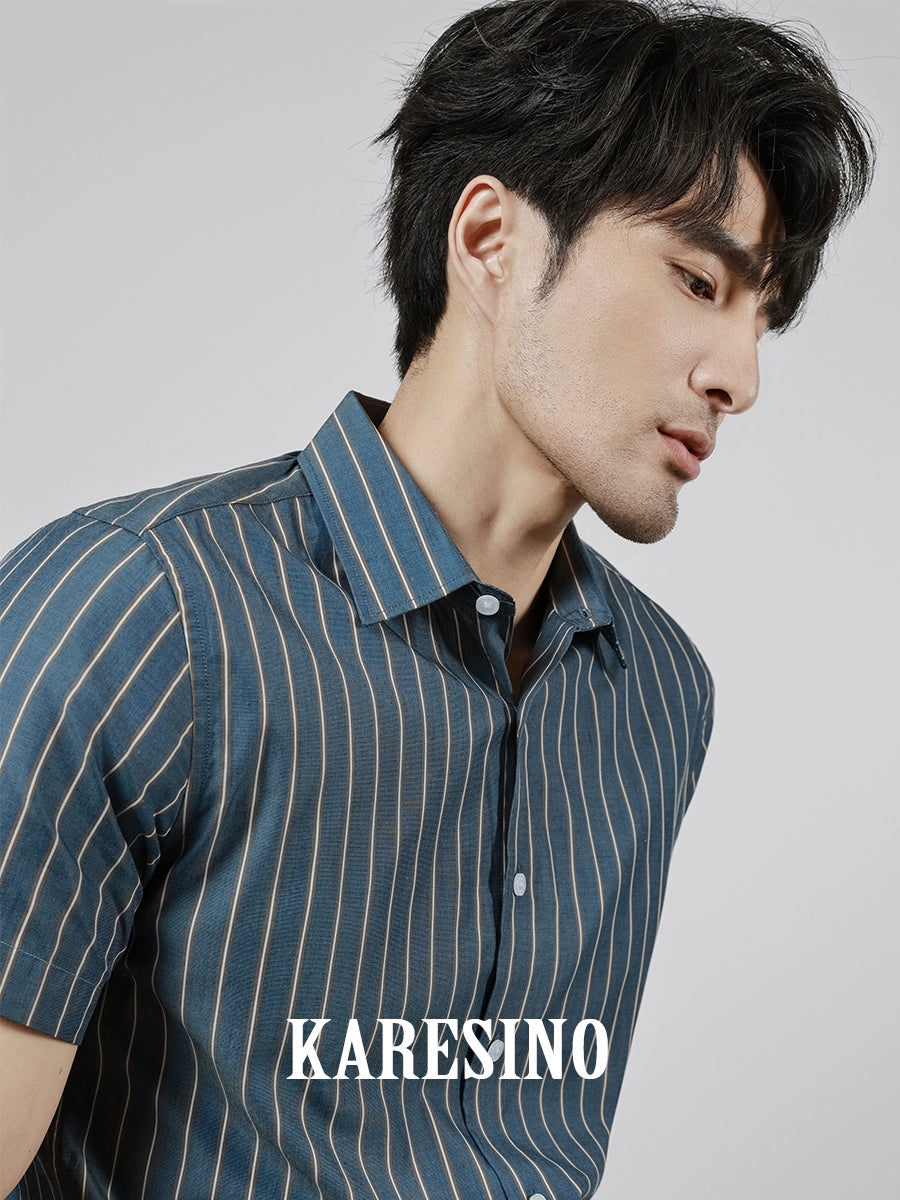 KARESINO Business Casual Non-ironing Striped Shirt Short Sleeve