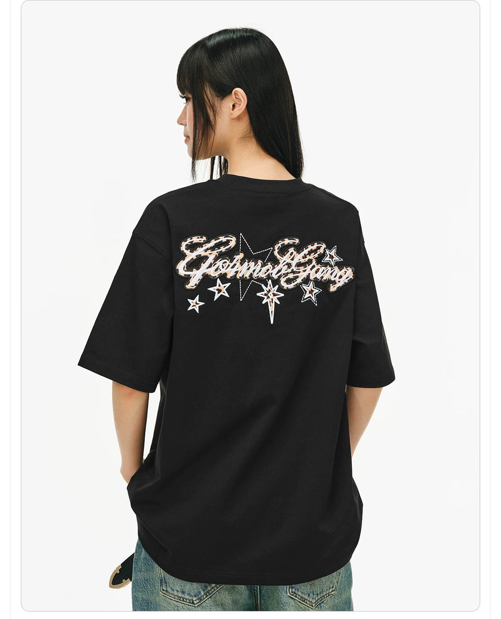 404MOB Leopard Print Star Embroidery Patch Loose Tee