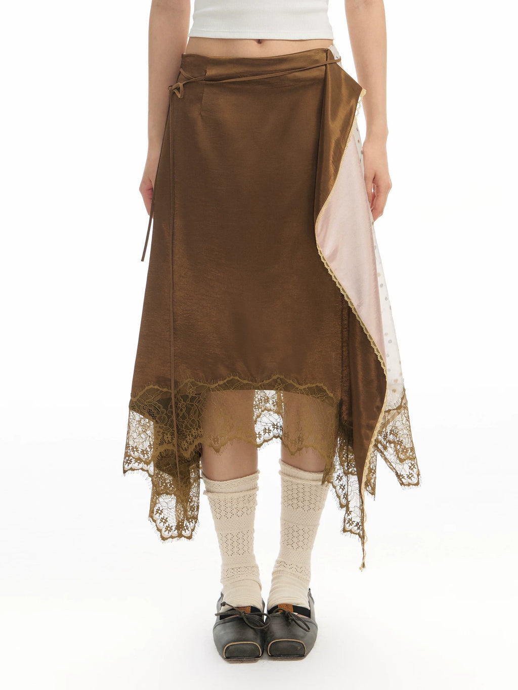 TGNS Stitched Lace Irregular Skirt