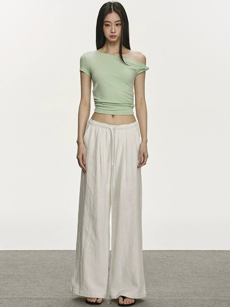 Anna Aneae Slanted Shoulder Slim Temperament Short Knit Tee