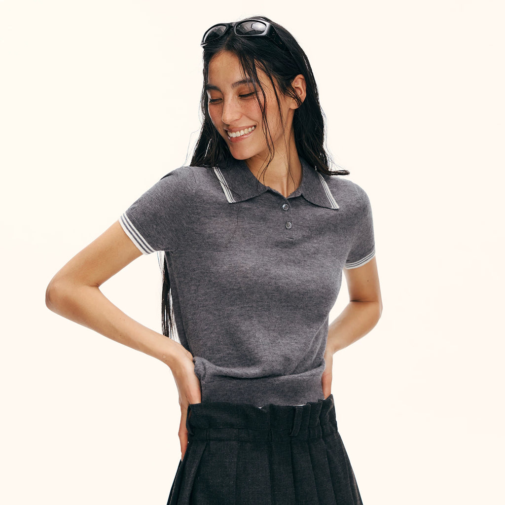 Ariseism Contrast Color Polo Collar Casual Tee