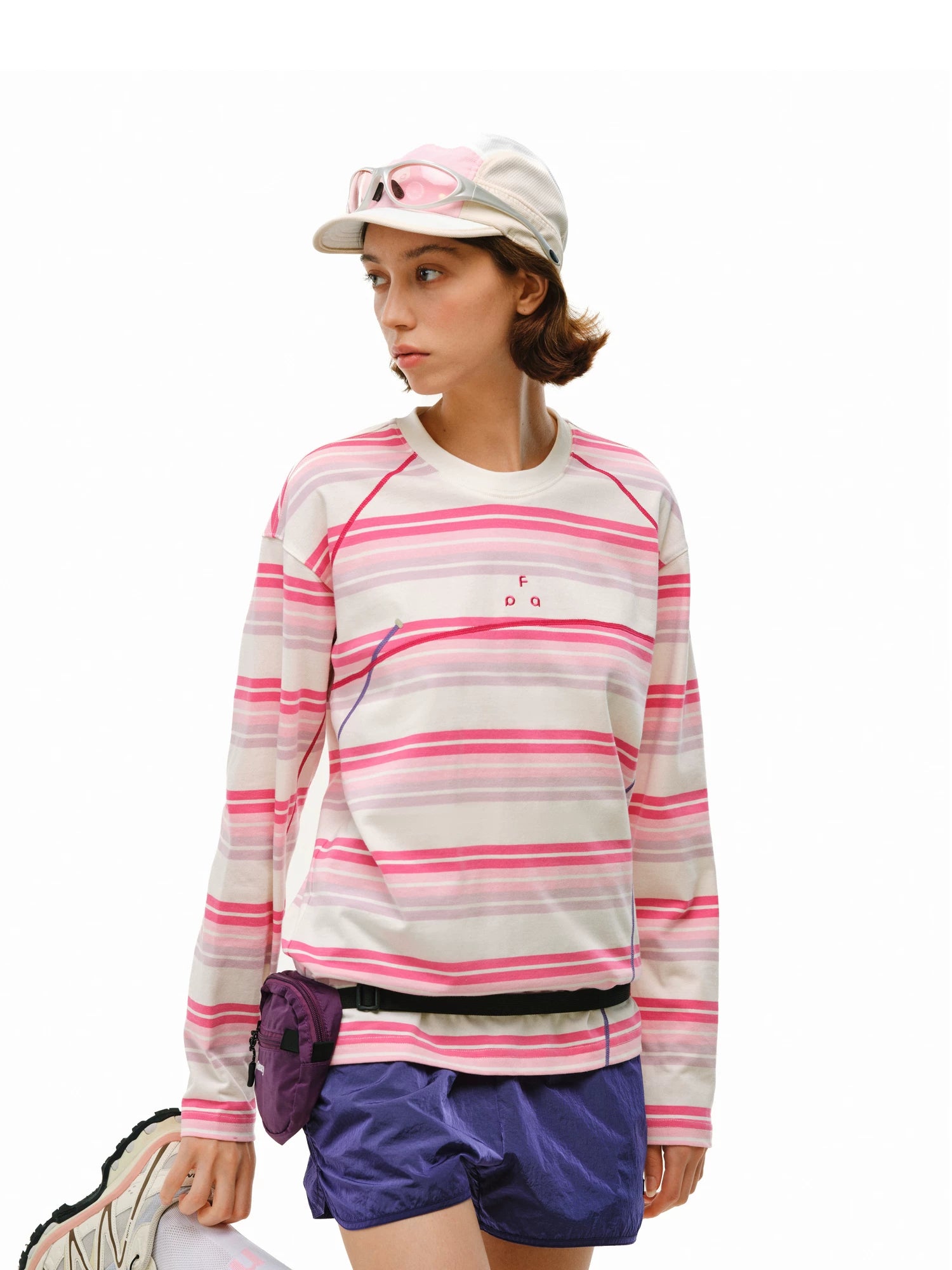 FPA Striped Sports Loose Casual Crew Neck Long Sleeve