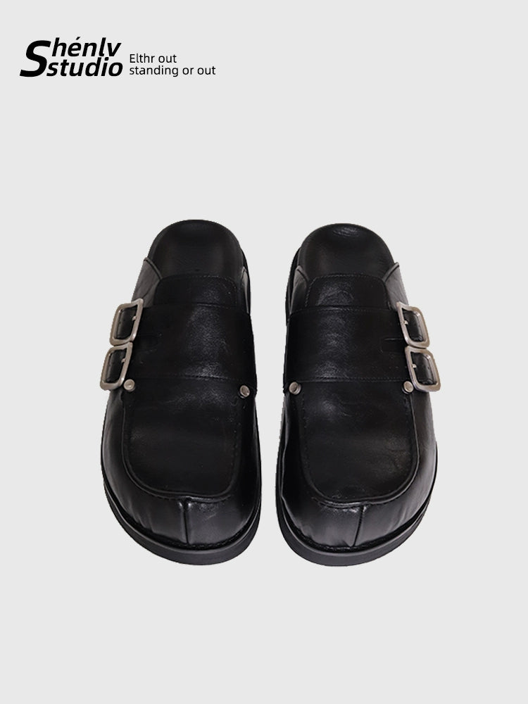 SHENLV STUDIO Double Buckle Big Head Thick Sole Heightening Birkenstocks