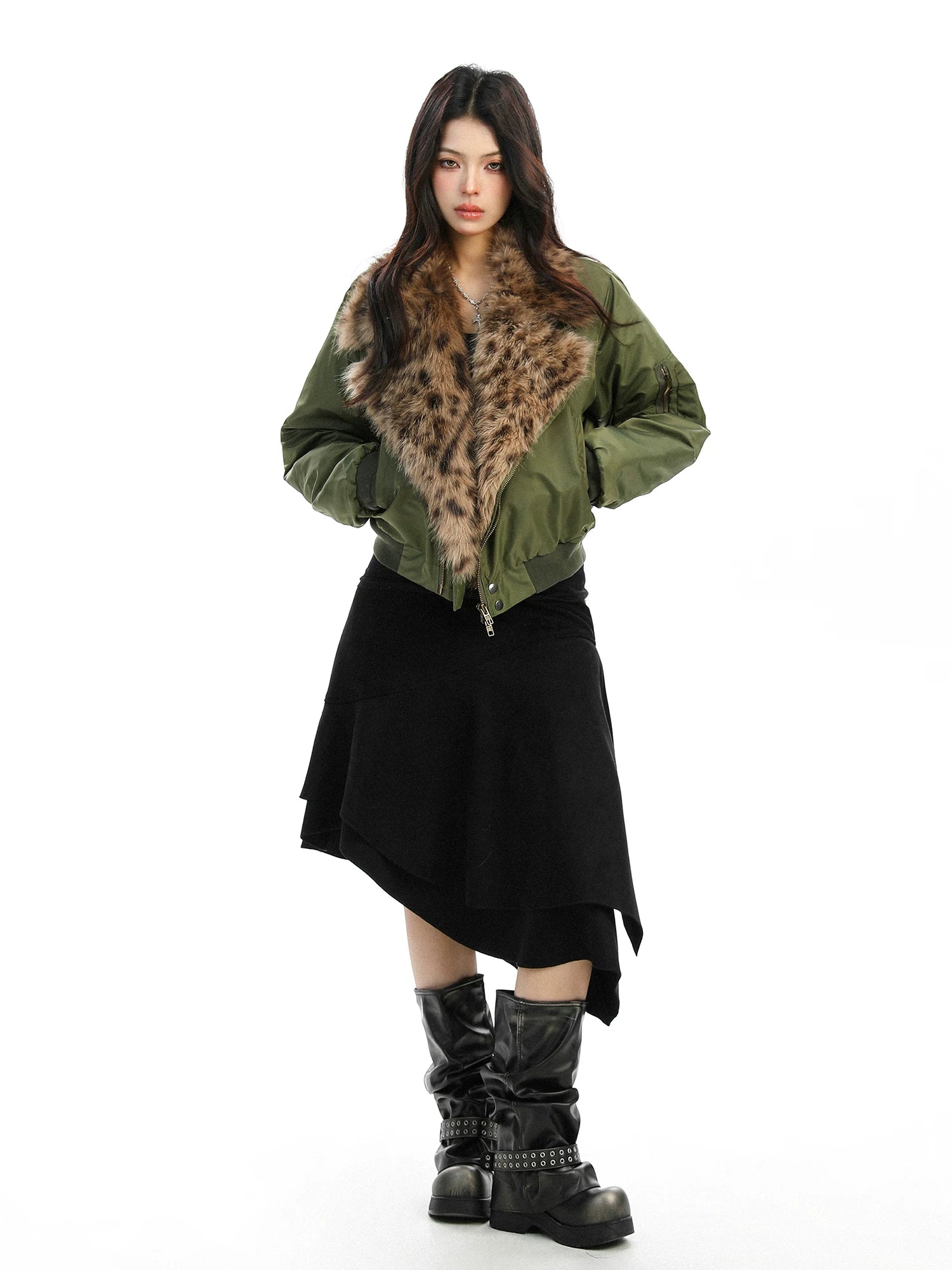 Kenvibe Leopard Print Fur Collar Thickened Loose Short Coat