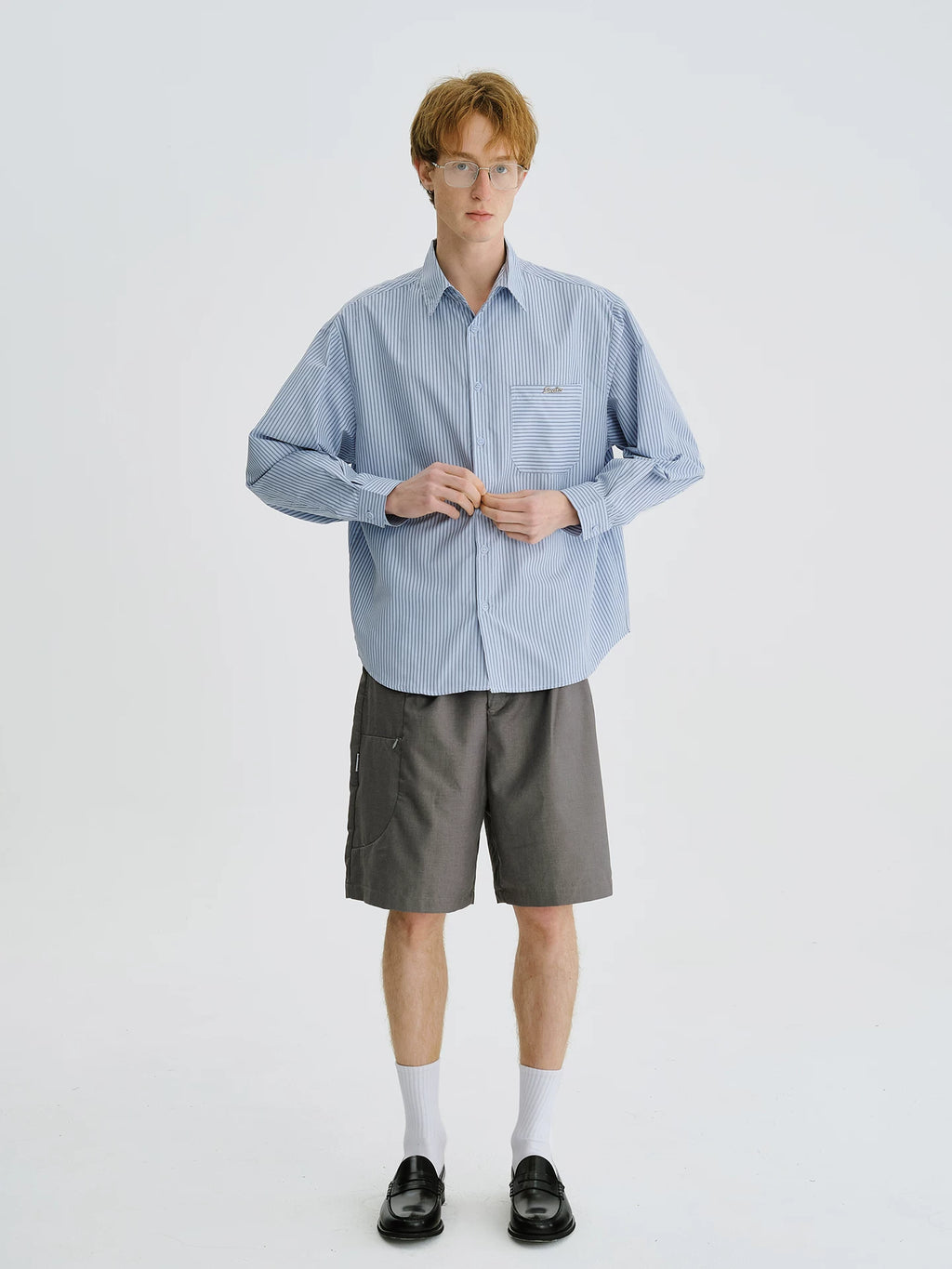 LIVINGTOWN Vintage Minimalist Contrast Pinstripe Shirt