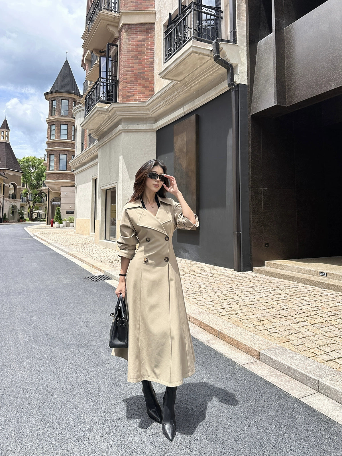 LLROGE Medium and Long Temperament Waist and Thin Trench Coat