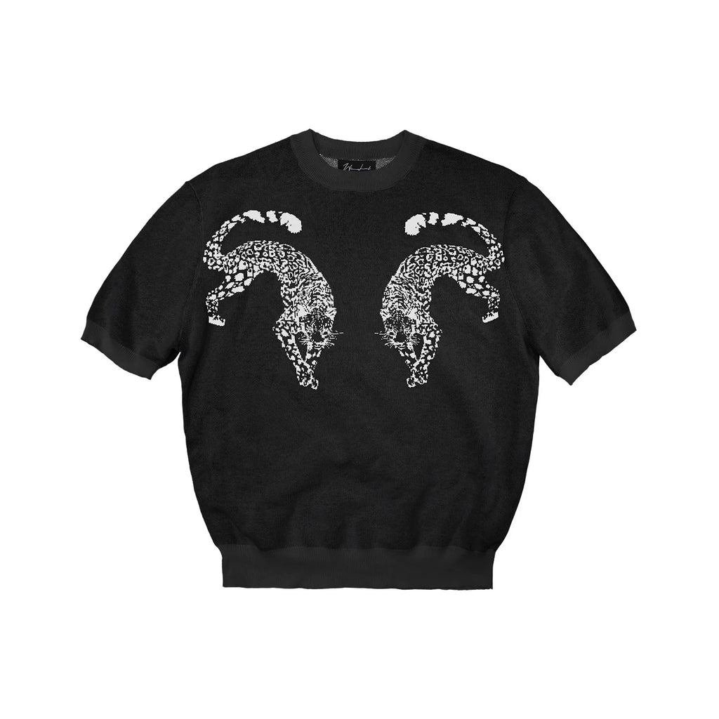 WANNA LAB Double Leopard Jacquard Pattern Knitted Tee