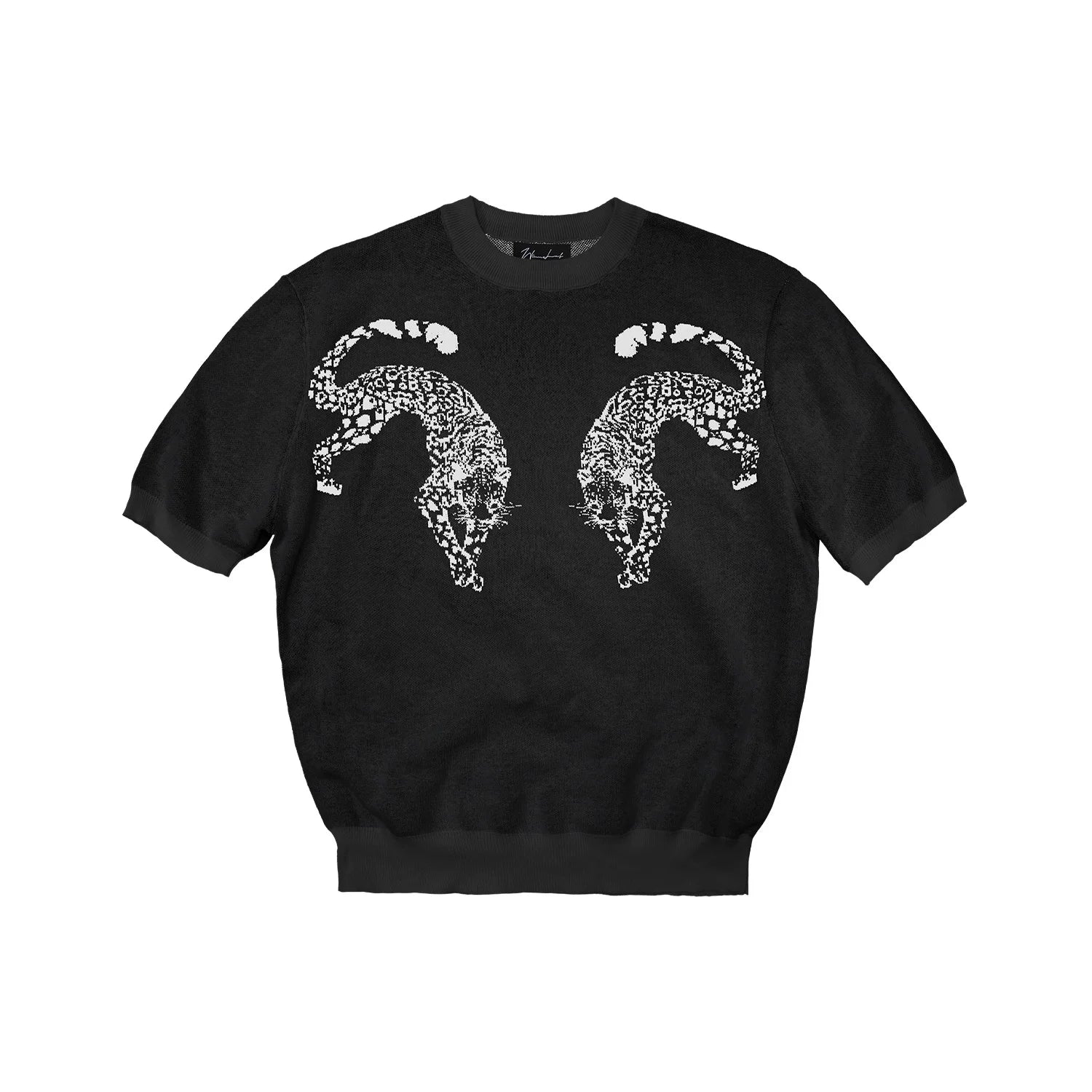 WANNA LAB Double Leopard Jacquard Pattern Knitted Tee