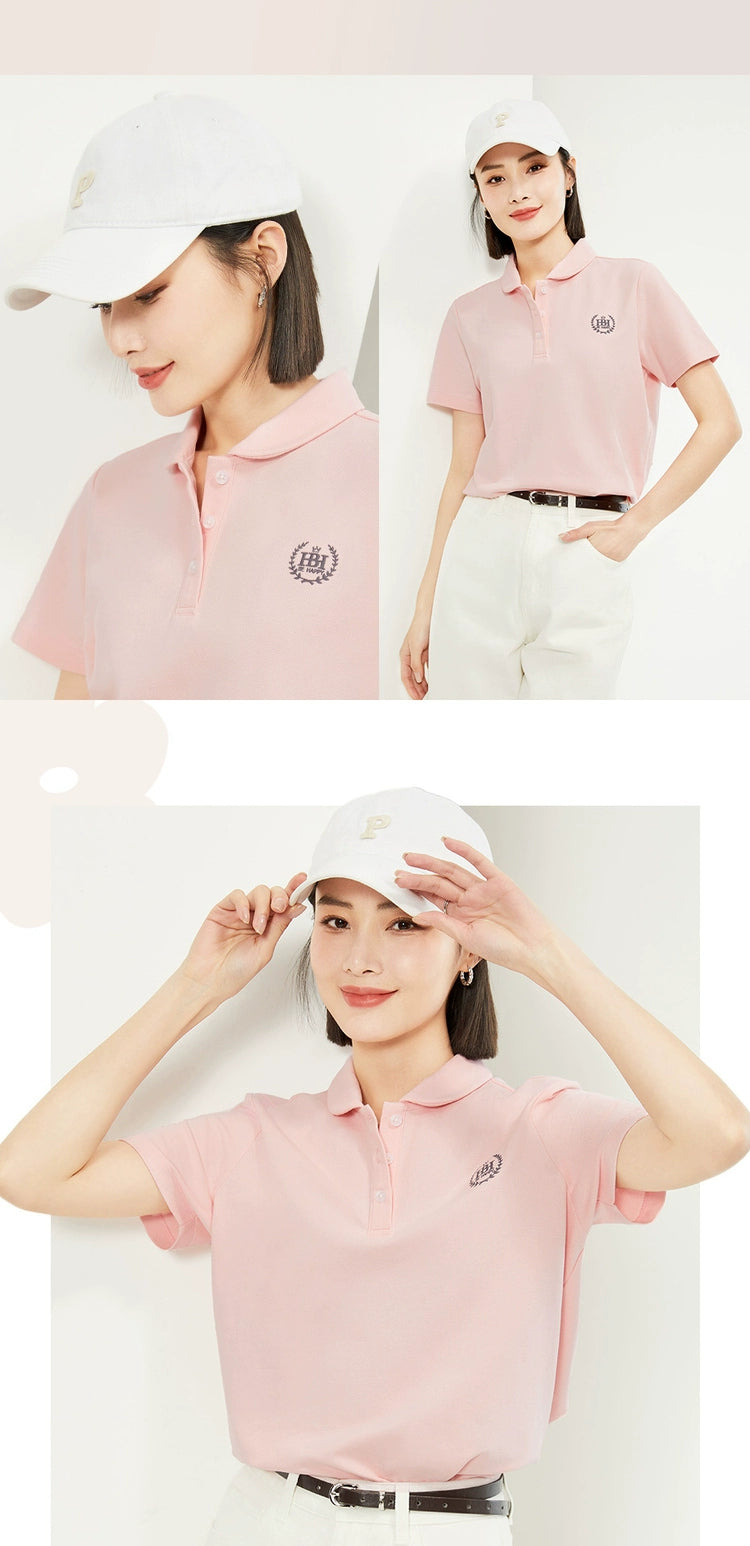 Giordano Small Embroidery Lycra Pearl Doll Collar Lapel Tee