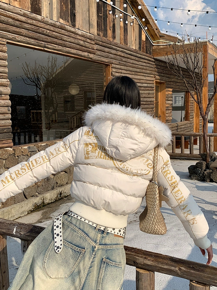 EAHO Removable Fur Collar Hooded Short Cotton Clothes