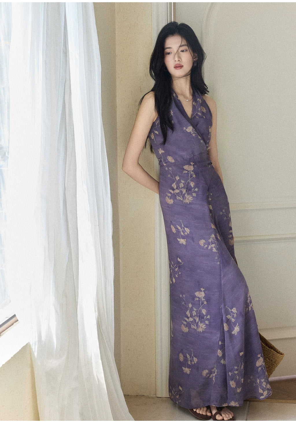 TYANG Temperament V-neck Smudged Floral Dress