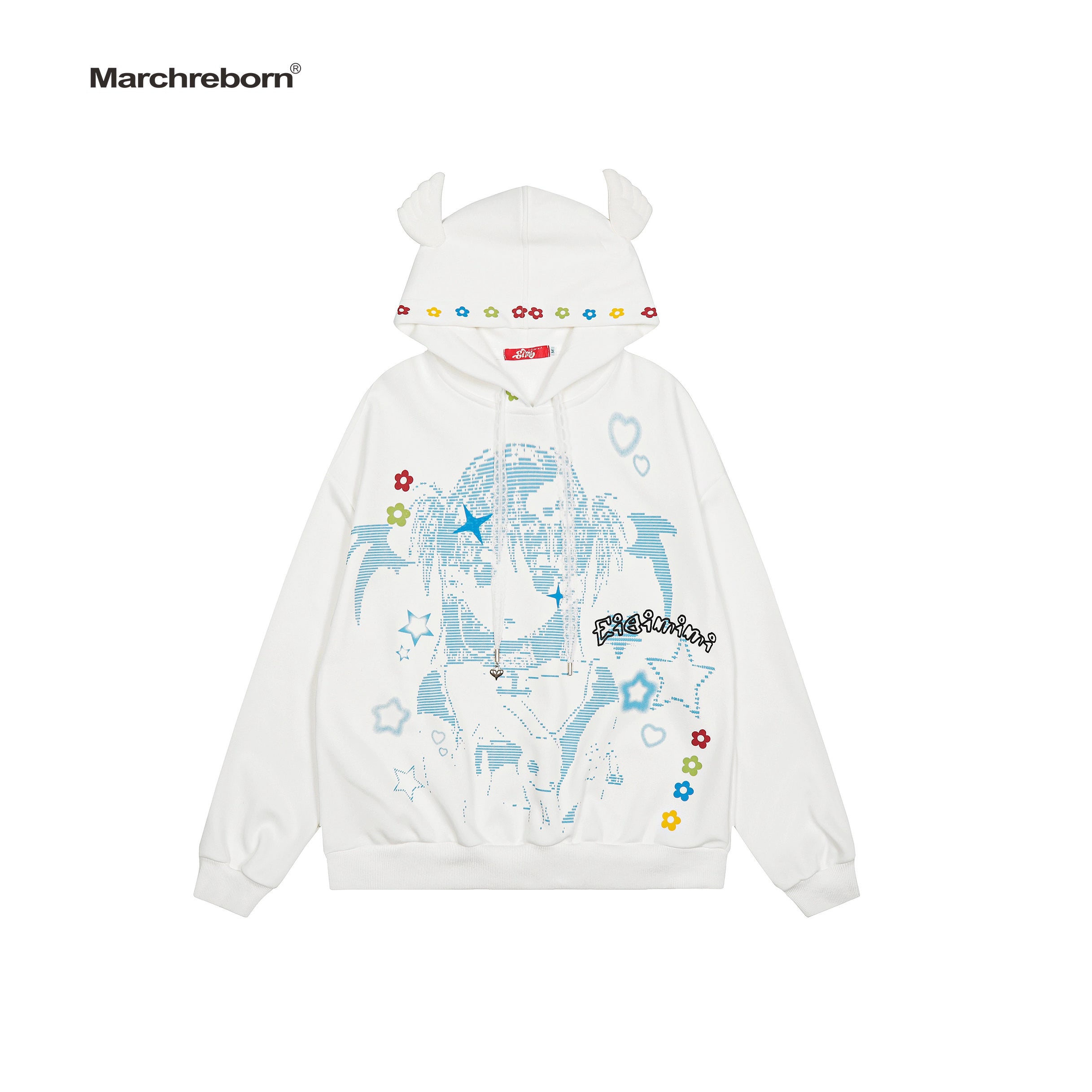 MARCH Girl Cartoon Print Wings Hooded Sweater